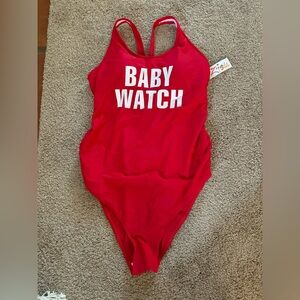 Red, Maternity “BABY WATCH" One-Piece Swimsuit
